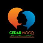 Logo of Cedarwood Mental Health Services, featuring two overlapping speech bubbles in orange and blue, each containing a profile silhouette facing opposite directions. The text 'CEDARWOOD' is written below in green and orange, followed by 'MENTAL HEALTH SERVICES' in green and 'AFFILIATES OF CEDARWOOD HEALTHCARE' in orange.